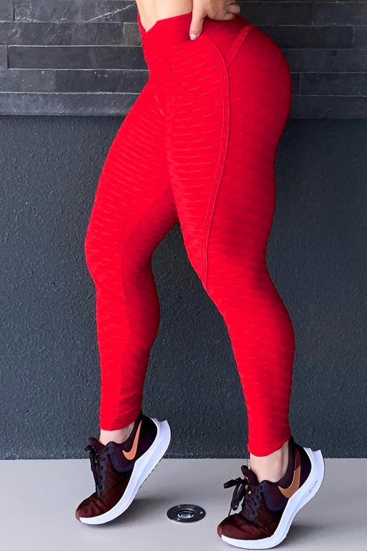 LA7 Women's Tiktok Honeycomb Texture Ruched Booty Legging Red