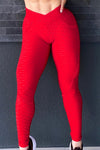 ANTI CELLULITE HONEYCOMB TEXTURED SCRUNCH BOOTY RED LEGGINGS