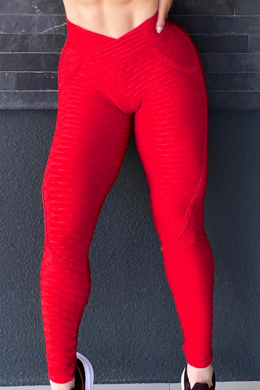LA7 Women's Tiktok Honeycomb Texture Ruched Booty Legging Red (Small/Medium)