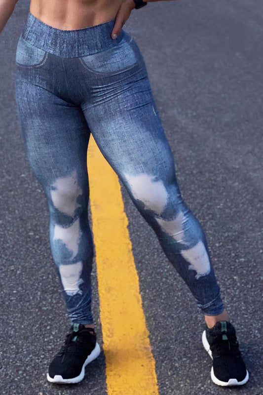 Jean Leggings for Women Fake Jeans Distressed Plus Size Denim Print Workout  Yoga Pants Butt Lift Stretch High Waist Leggings at Amazon Women's Clothing  store