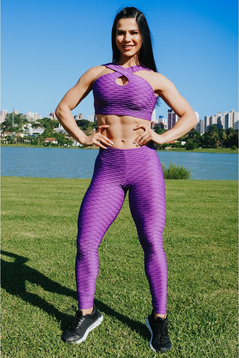 Brazilian  Tropical Purple Booty Scrunch Legging