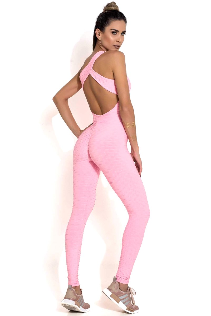 Tropical Light Pink Neon Scrunch Jumpsuit