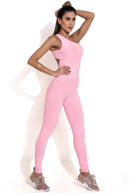 Tropical Light Pink Neon Scrunch Jumpsuit